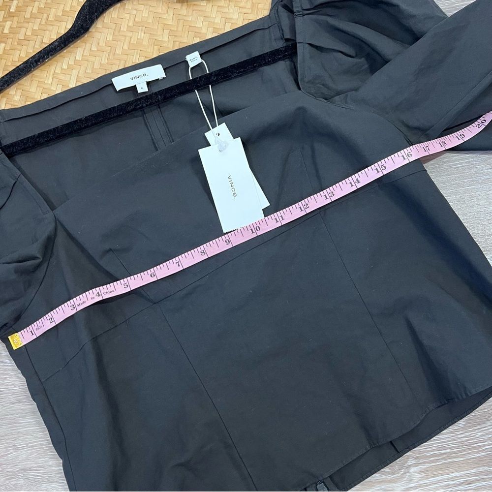 NWT VINCE‎ DRAPED 3/4 SLEEVE SQUARE NECK POPLIN TOP BLOUSE BLACK - Picture 4 of 8